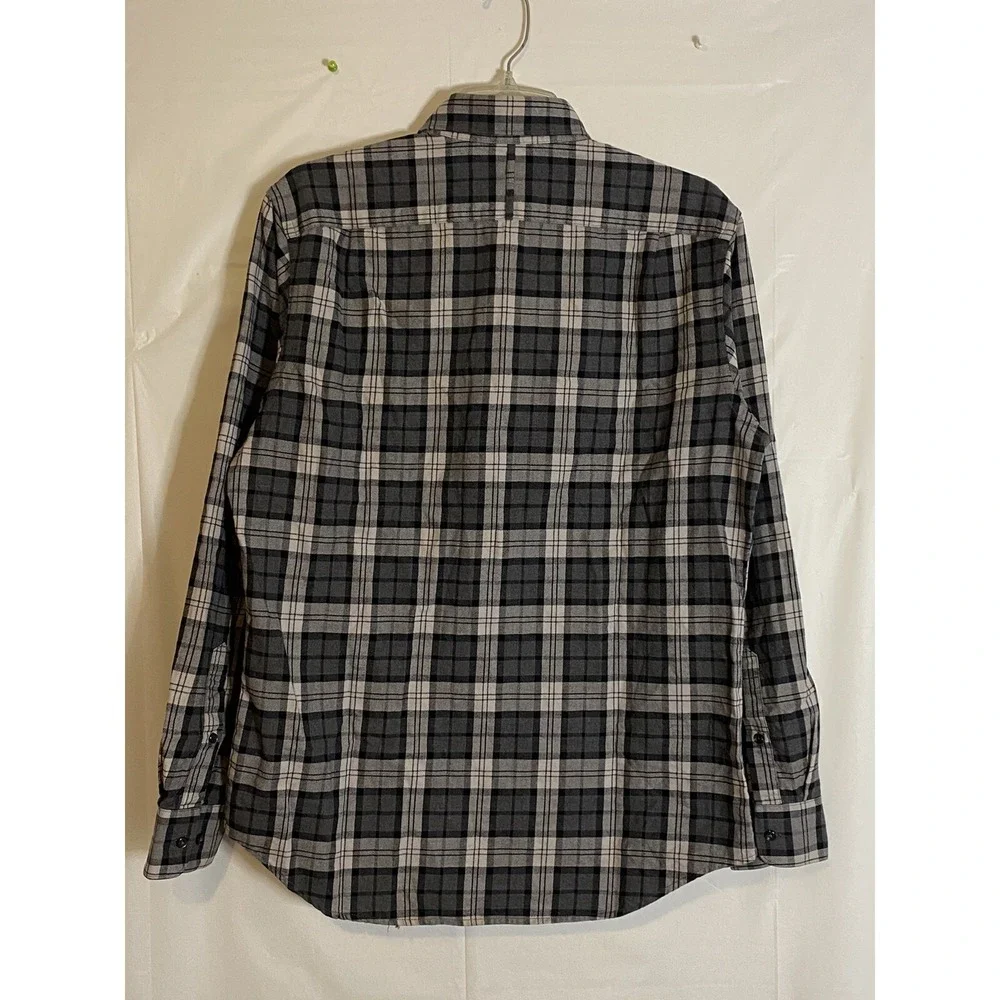 Banana Republic Men Shirt Size M Button Down‎ Gray Plaid Long Sleeve Dress Shirt